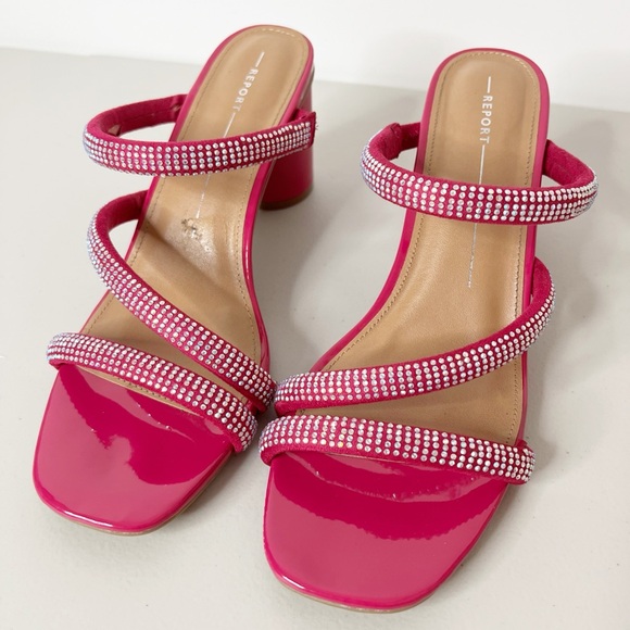 Report Rose Pink Rhinestone Embellished Block Heels Size 9 - Picture 2 of 9